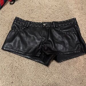Sleek Black Studded Leather Jean Shorts